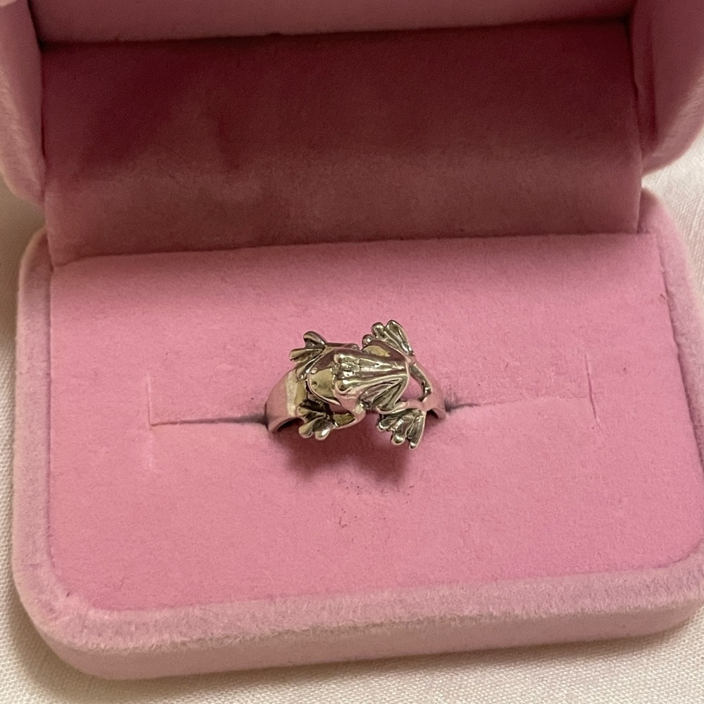 Vintage 90s  Silver Frog Ring Size 6.5